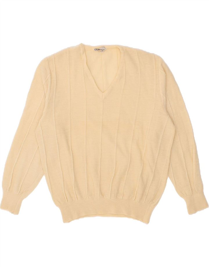VINTAGE Womens V-Neck Jumper Sweater IT 48 XL Off White Wool Vintage Vintage and Second-Hand Vintage from Messina Hembry 