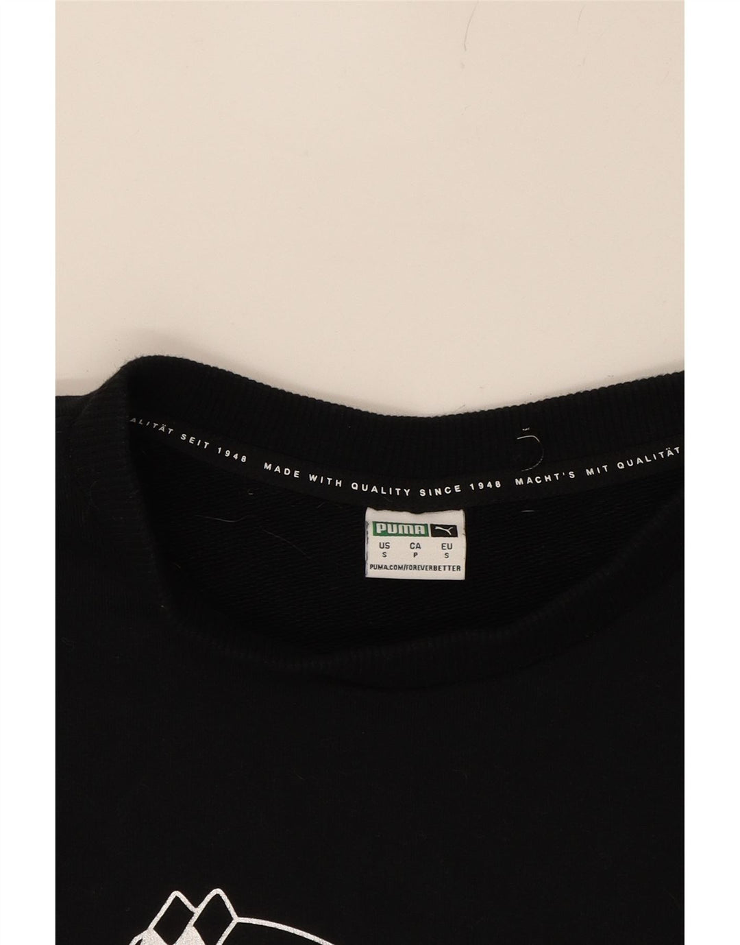 PUMA Womens Crop Oversized Graphic Sweatshirt Jumper UK 10 Small Black Vintage Puma and Second-Hand Puma from Messina Hembry 