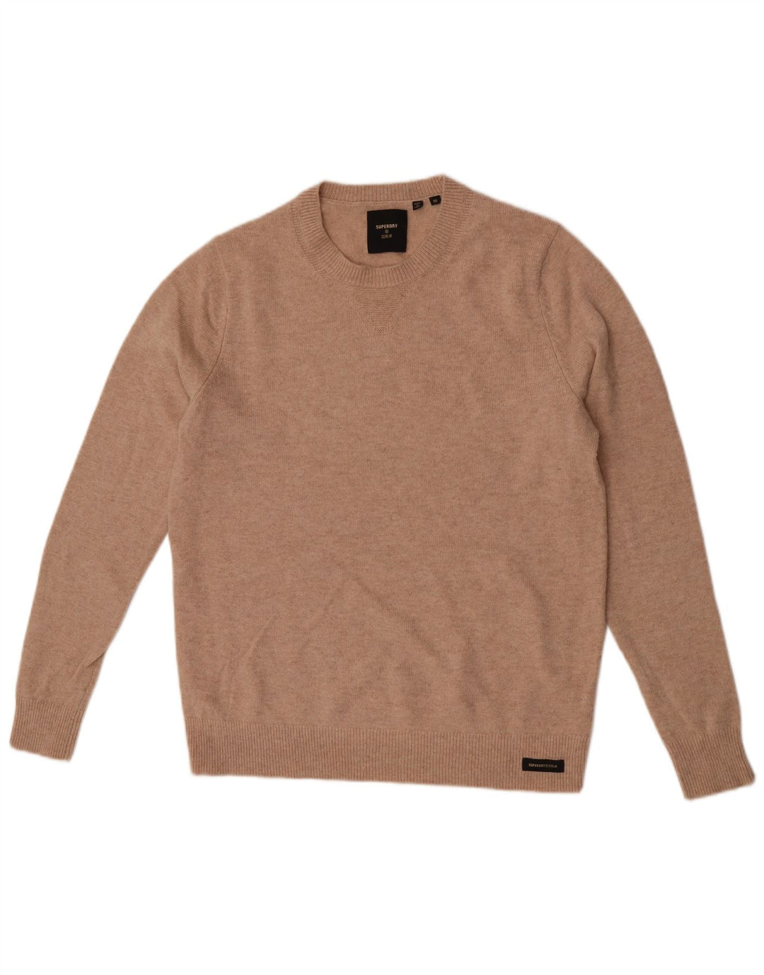Superdry Herren-Pullover mit Rundhalsausschnitt, mittelbeigefarbene Lammwolle