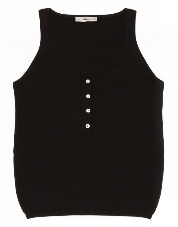 Zara Damen Weste Tank Top UK 12 Medium Schwarz Polyester
