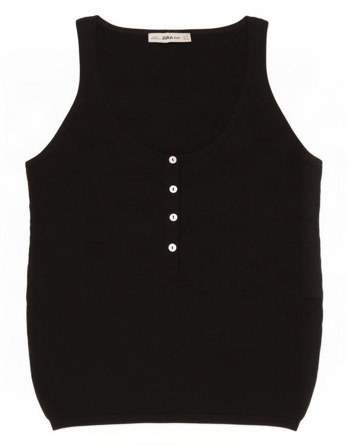 Zara Damen Weste Tank Top UK 12 Medium Schwarz Polyester