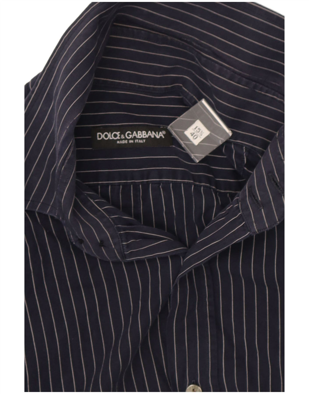 Dolce & Gabbana Herrenhemd Größe 40 15 3/4 Mittel Marineblau Nadelstreifen