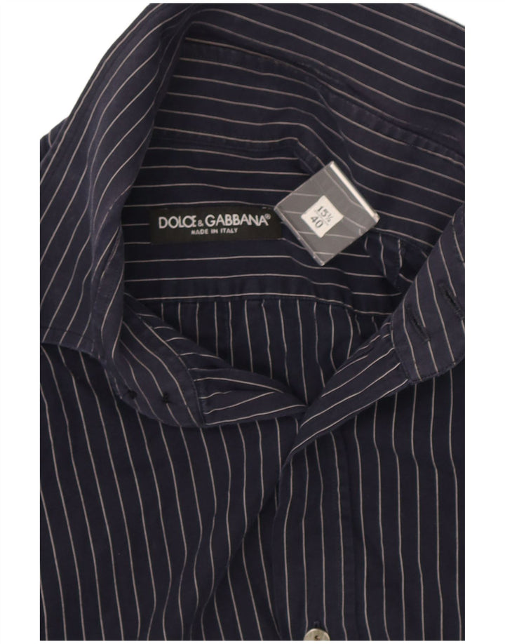Dolce & Gabbana Herrenhemd Größe 40 15 3/4 Mittel Marineblau Nadelstreifen
