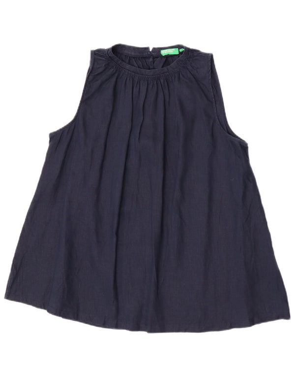 Benetton Damen-Blusenoberteil, ärmellos, Größe S, Marineblau, Leinen