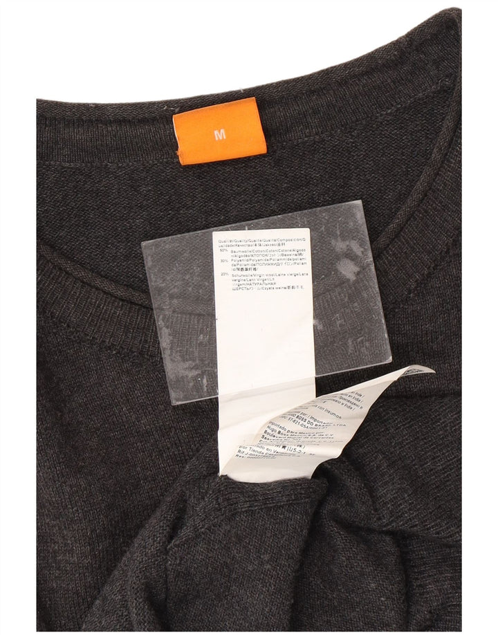 HUGO BOSS Herren-Pullover mit Rundhalsausschnitt, mittelgraue Baumwolle