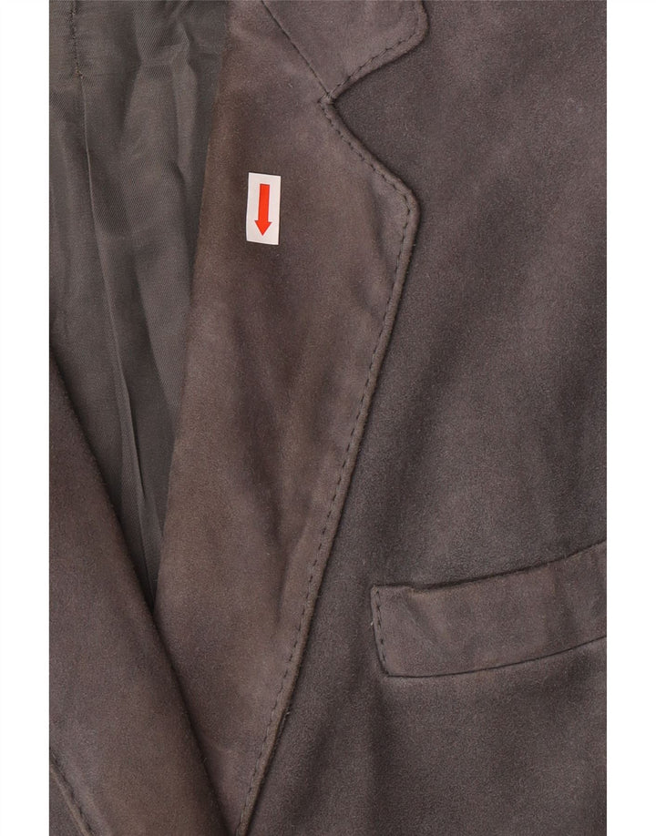 VINTAGE Zweireihiger Damen-Blazer aus Wildleder, UK 14, Mittelgrau