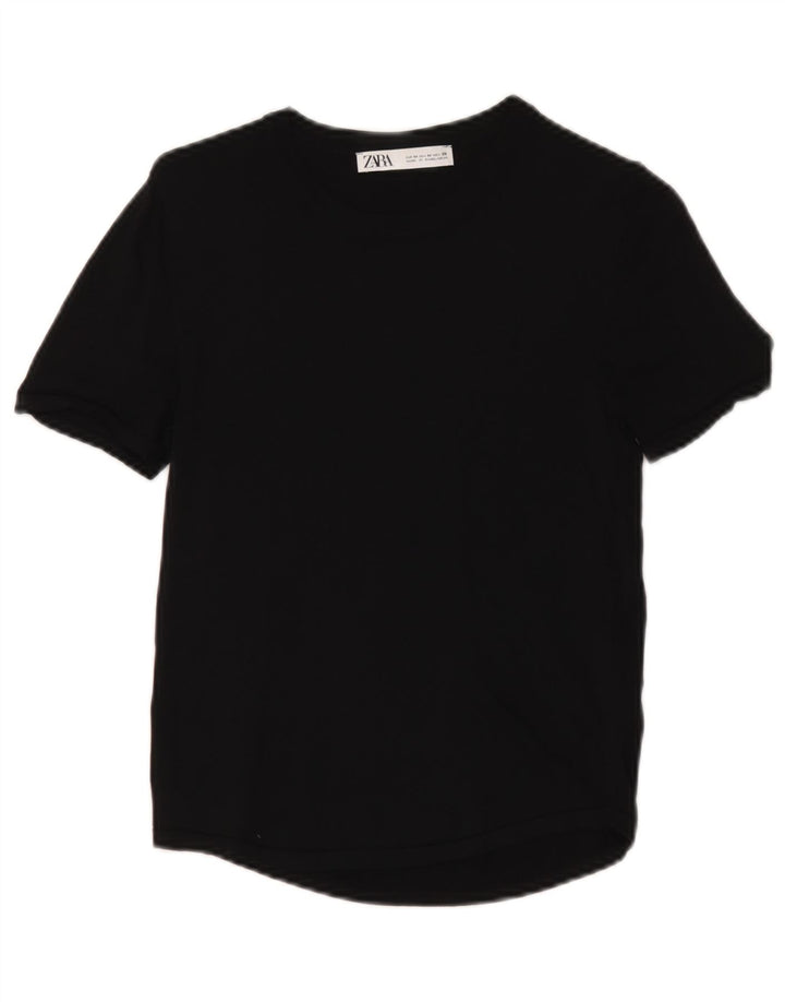 Zara Damen T-Shirt Top UK 12 Medium Schwarz Viskose