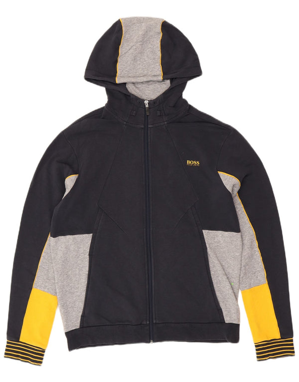 HUGO BOSS Mens Regular Fit Zip Hoodie Sweater Large Navy Blue Colourblock