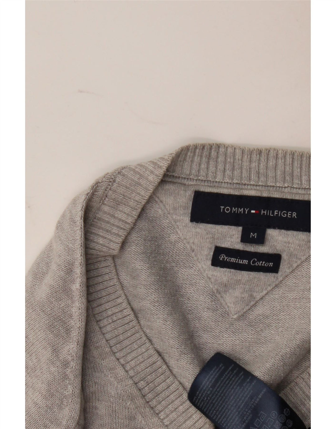 Tommy Hilfiger Herren-Pullover mit V-Ausschnitt aus mittelgrauer Baumwolle