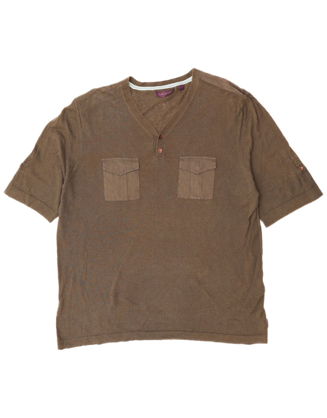 TED BAKER Herren T-Shirt Top Größe 6 2XL Khaki Baumwolle