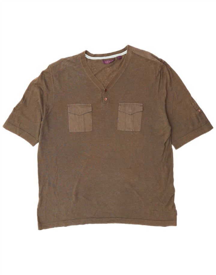 TED BAKER Herren T-Shirt Top Größe 6 2XL Khaki Baumwolle