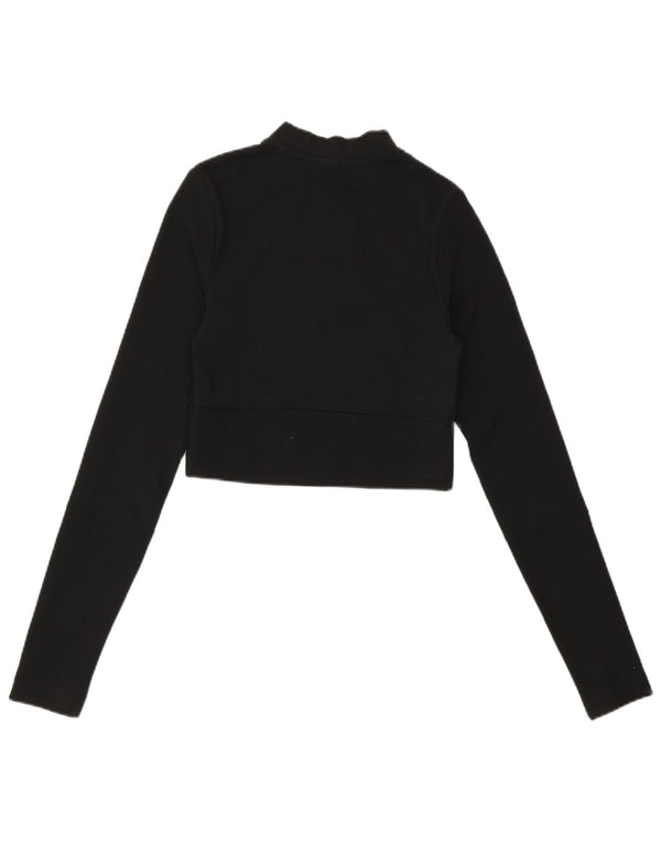 NIKE Damen Crop Zip Neck Sweatshirt Pullover UK 4 XS Schwarz Polyester