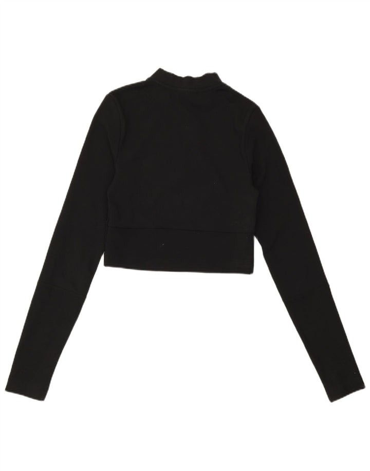 NIKE Damen Crop Zip Neck Sweatshirt Pullover UK 4 XS Schwarz Polyester
