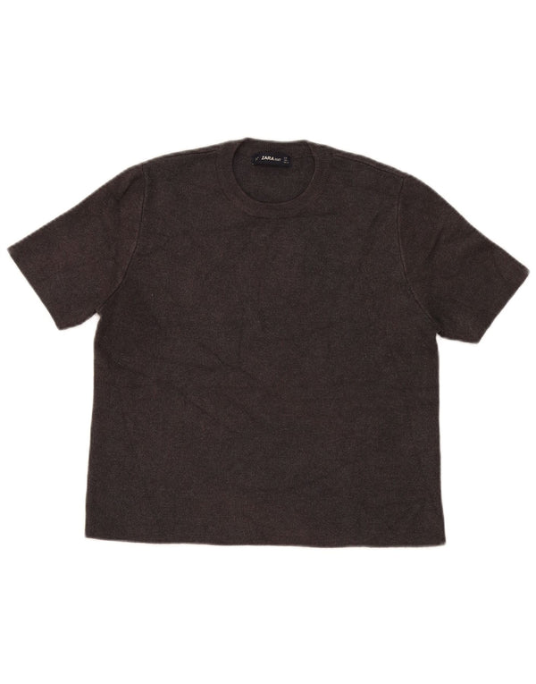 Kurzärmliger Damen-Pullover mit Rundhalsausschnitt von Zara, Gr. 14, Mittelbraun