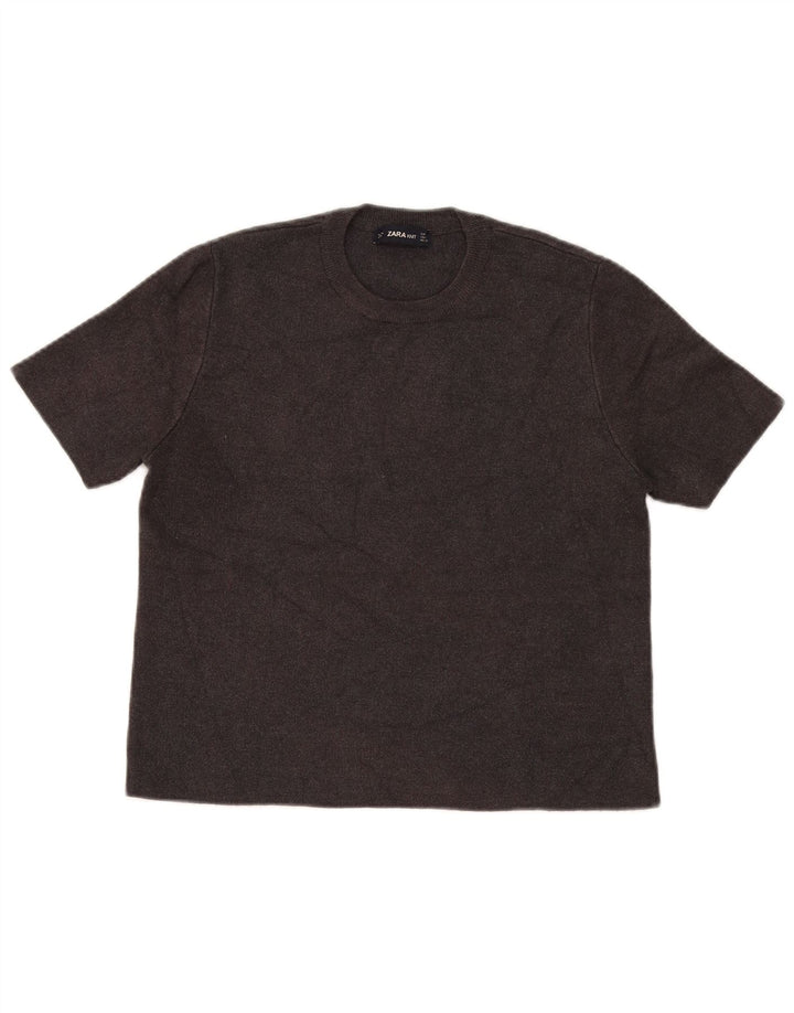Kurzärmliger Damen-Pullover mit Rundhalsausschnitt von Zara, Gr. 14, Mittelbraun