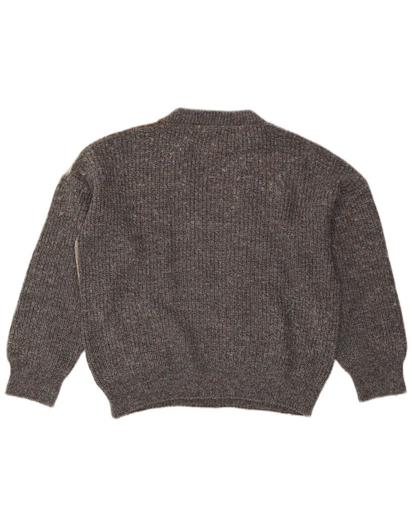 Vintage Damen Pullover mit Rundhalsausschnitt UK 18 XL Grau Farbblock