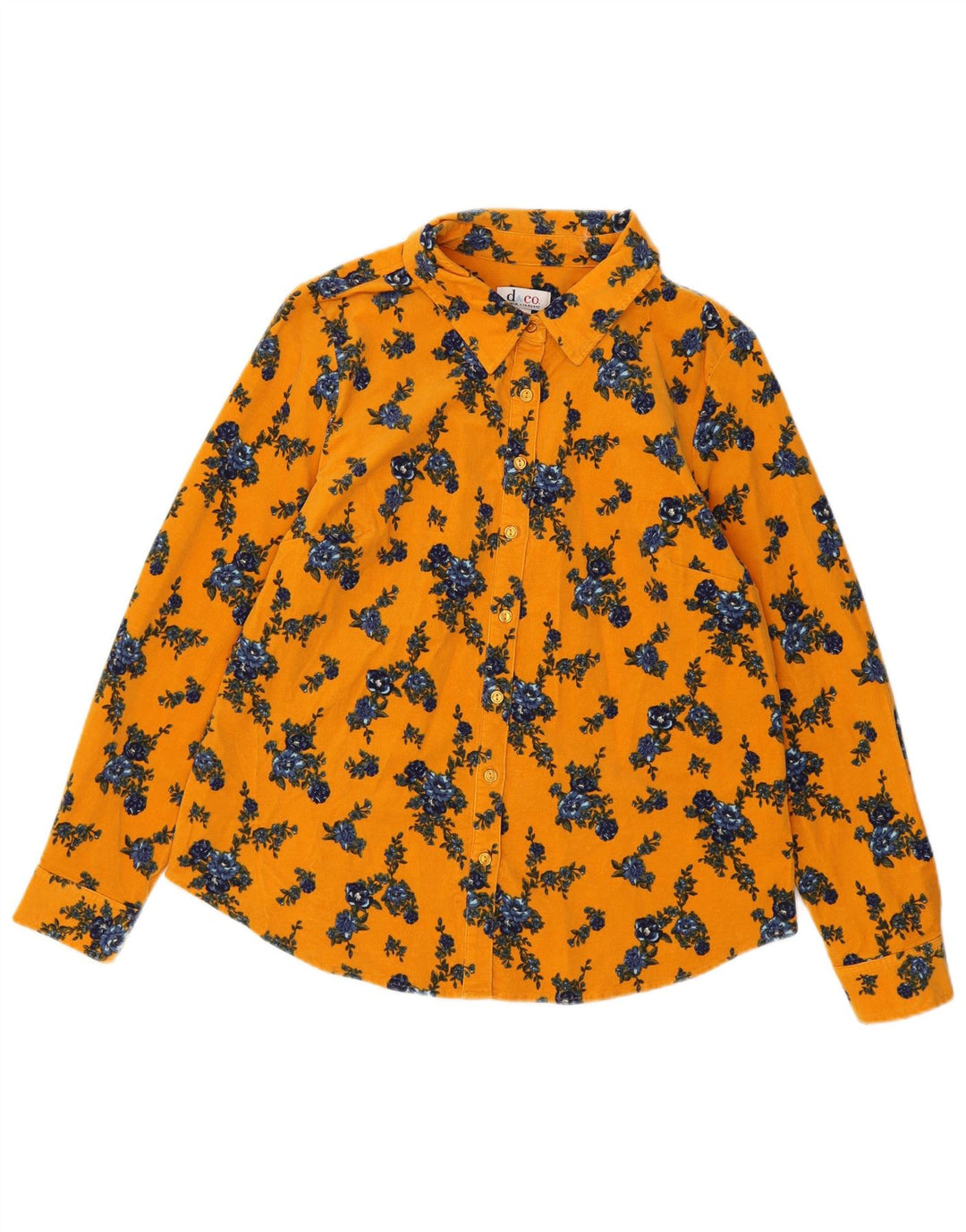 Denim & Co Damen Cordhemd UK 16 Große gelbe Blumenbaumwolle