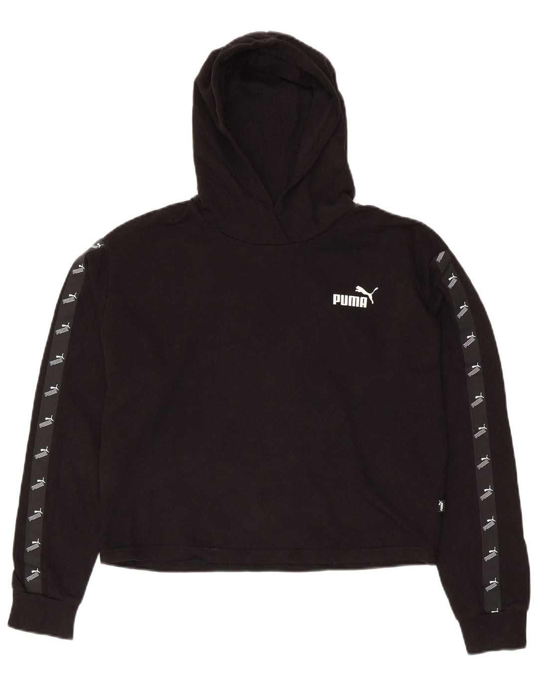 PUMA Womens Oversized Crop Graphic Hoodie Pullover UK 10 Small Schwarz Baumwolle