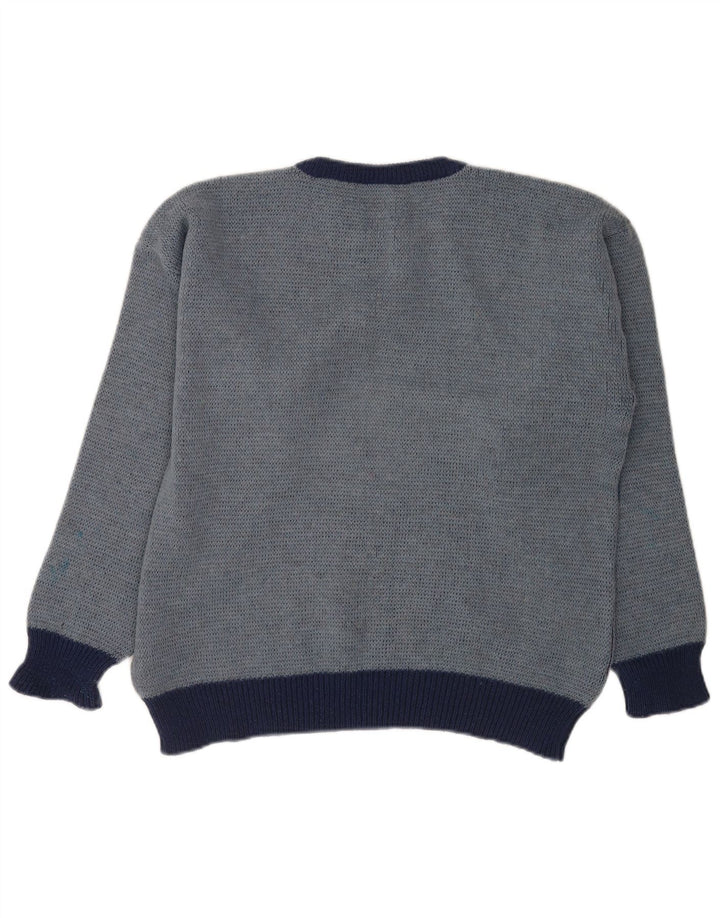 Vintage Herren-Pullover mit U-Boot-Ausschnitt, Größe 52, groß, blau, geometrisch