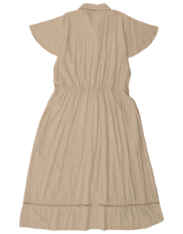 Zara Damen Kurzarm-Hemdkleid UK 16 Large Beige