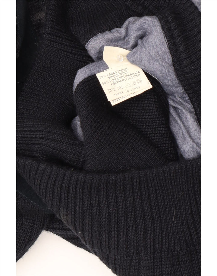 Malagrida Herren Strickjacke XL Schwarz gestreifte Wolle
