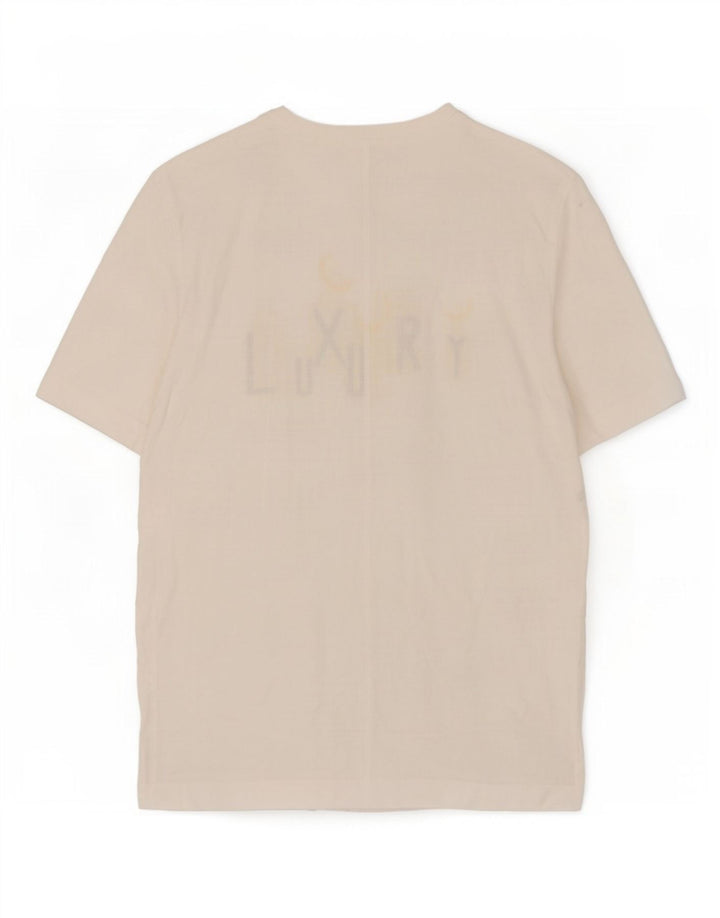 Di Bari Damen Übergroßes grafisches T-Shirt-Oberteil EU 40 Mittelweißes Leinen
