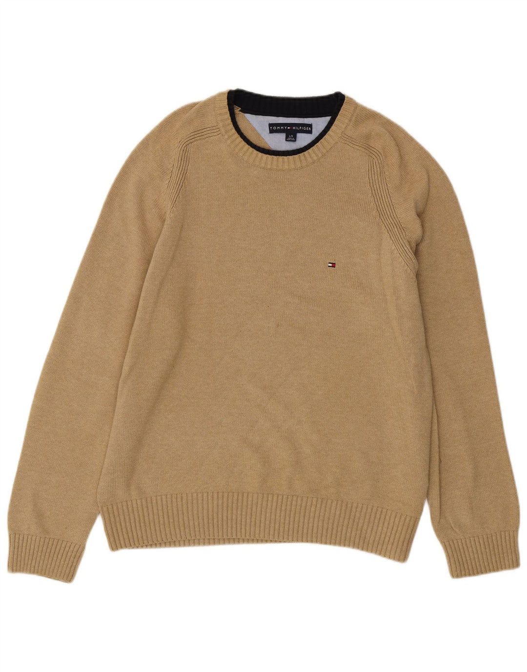 TOMMY HILFIGER Herren-Pullover mit Rundhalsausschnitt, groß, beige Baumwolle