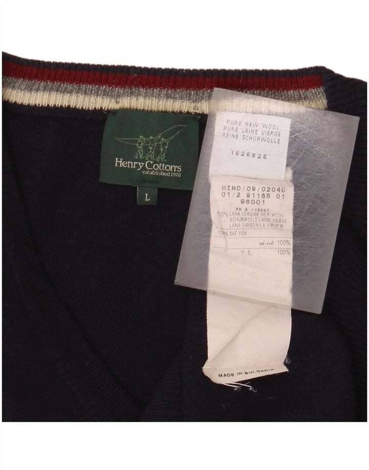 Henry Cottons Herren-Pullover mit V-Ausschnitt, groß, marineblau, Schurwolle