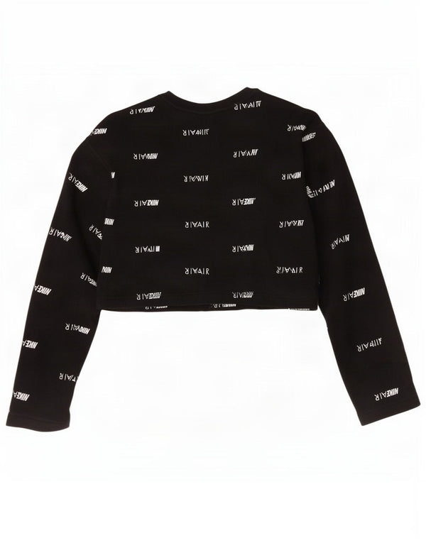 Nike Damen Crop Oversized Graphic Top Langarm UK 10 Small Schwarz Baumwolle