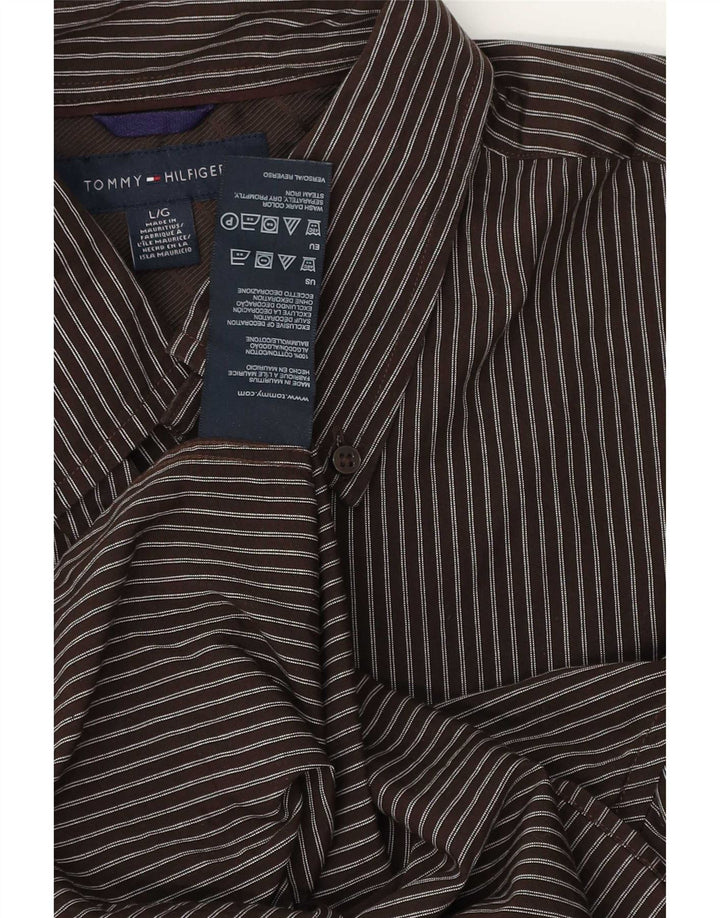 Tommy Hilfiger Herrenhemd, groß, braune Nadelstreifen-Baumwolle