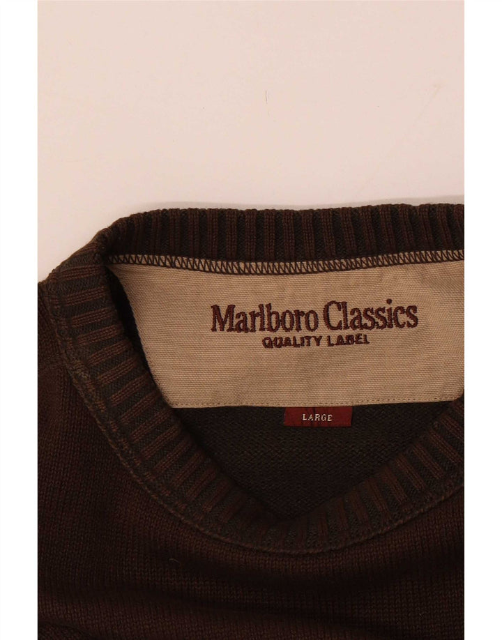 Marlboro Classics Herren-Pullover mit Rundhalsausschnitt, Größe L, Braun