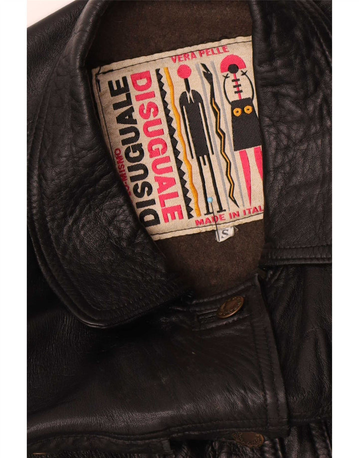 Vintage Damen Übergroße Lederjacke UK 10 Small Schwarz