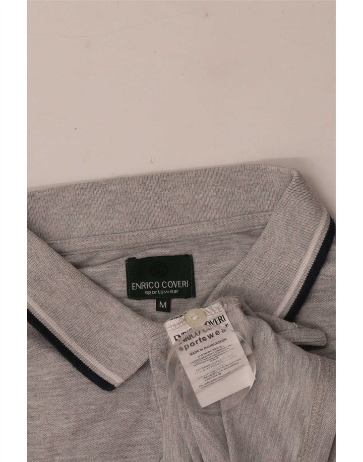 Enrico Coveri Herren-Poloshirt aus mittelgrauer, gestreifter Baumwolle