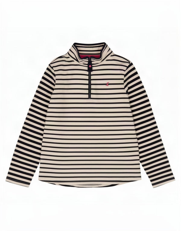Joules Damen-Sweatshirt mit Reißverschluss am Hals, UK 12, mittelweiß, gestreift, Baumwolle