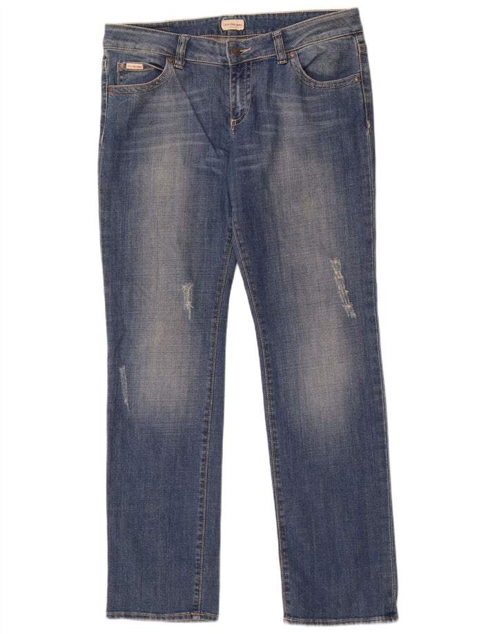 Calvin Klein Damen Distressed Straight Jeans W33 L32 Blaue Baumwolle