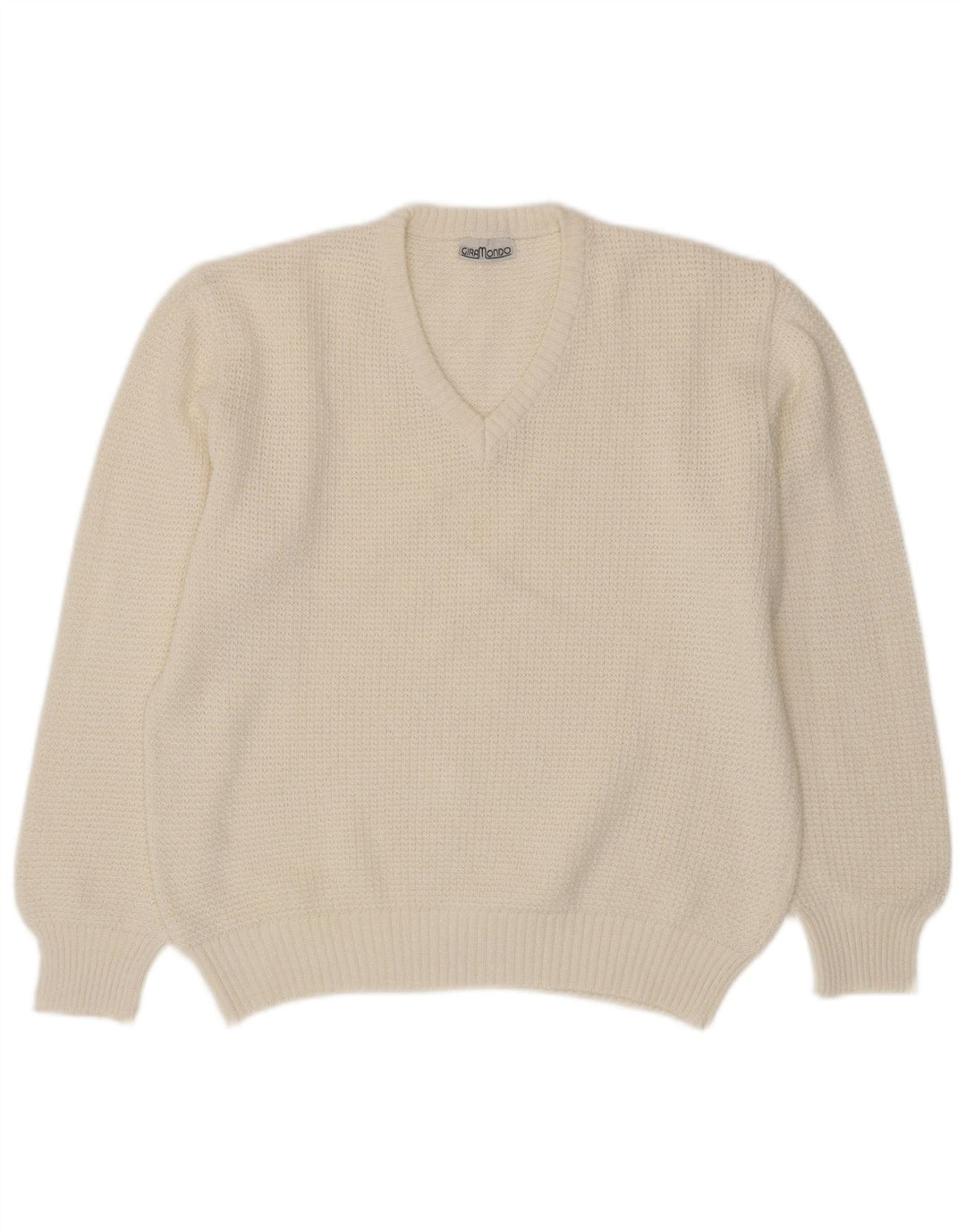 Giramondo Damen-Pullover mit V-Ausschnitt, UK 12, mittelweiße Baumwolle