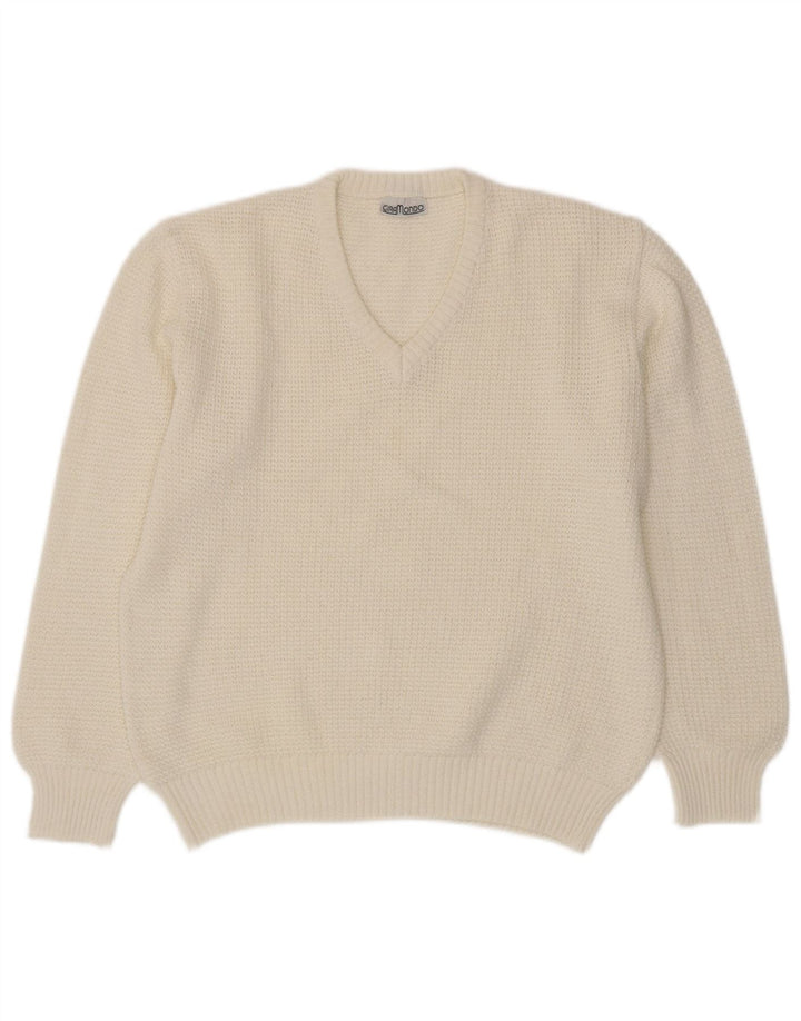 Giramondo Damen-Pullover mit V-Ausschnitt, UK 12, mittelweiße Baumwolle