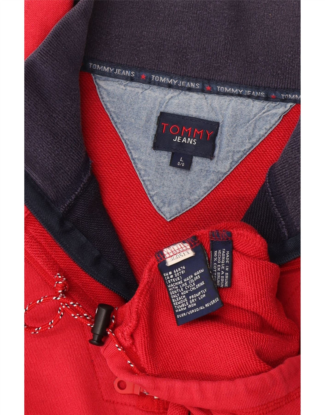 Tommy Hilfiger Herren-Oberteil mit Reißverschluss, langärmelig, groß, aus roter Baumwolle