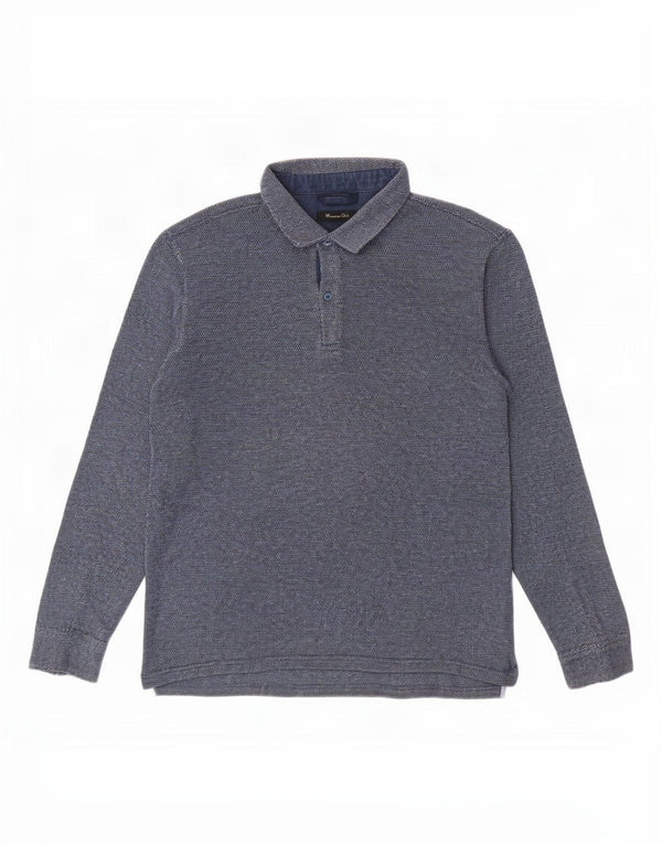 Massimo Dutti Herren-Poloshirt mit legerer Passform, langärmelig, groß, marineblau, Baumwolle