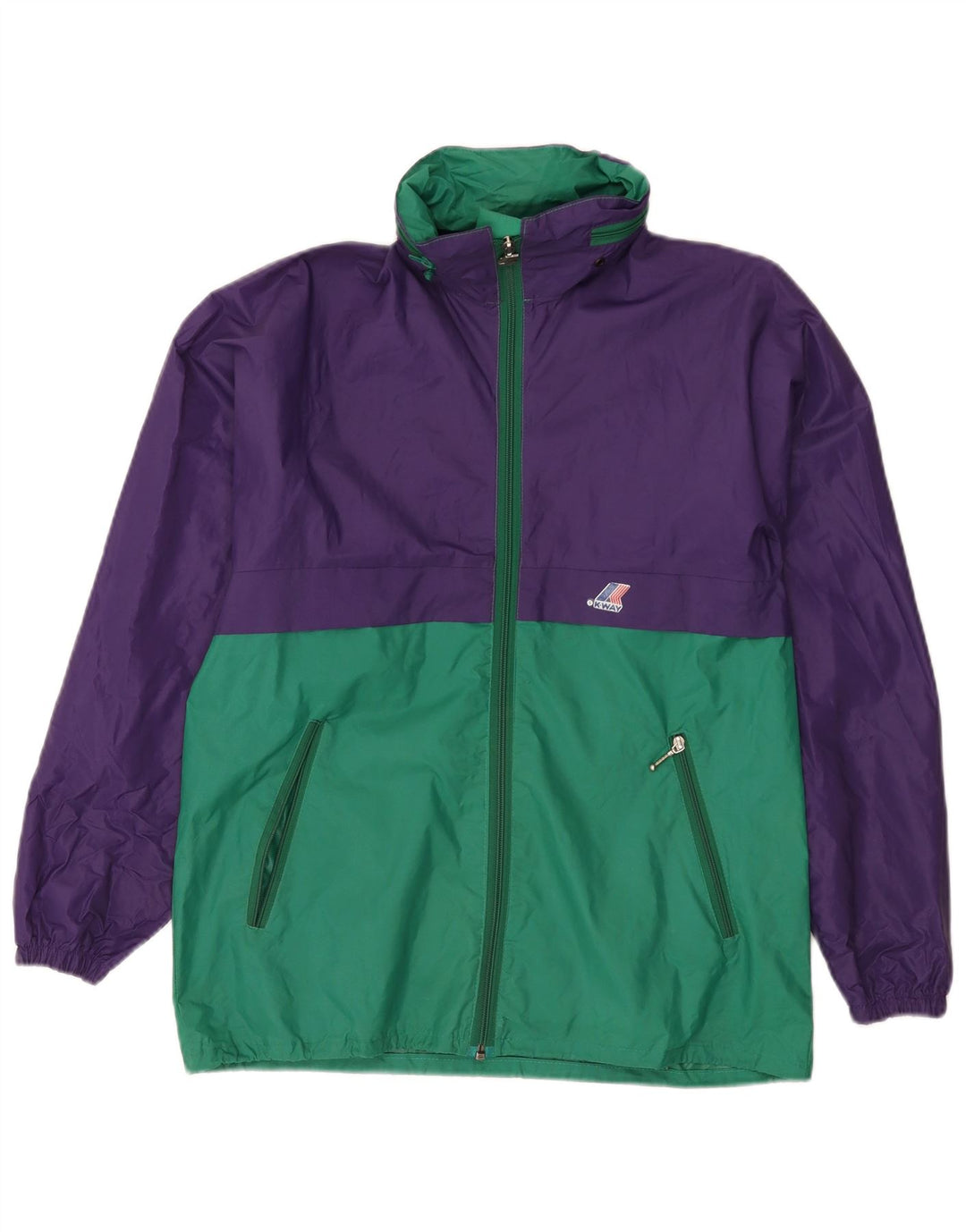 K-Way Herren-Regenjacke mit Kapuze, UK 38, Mittelviolett, Colourblock-Polyamid