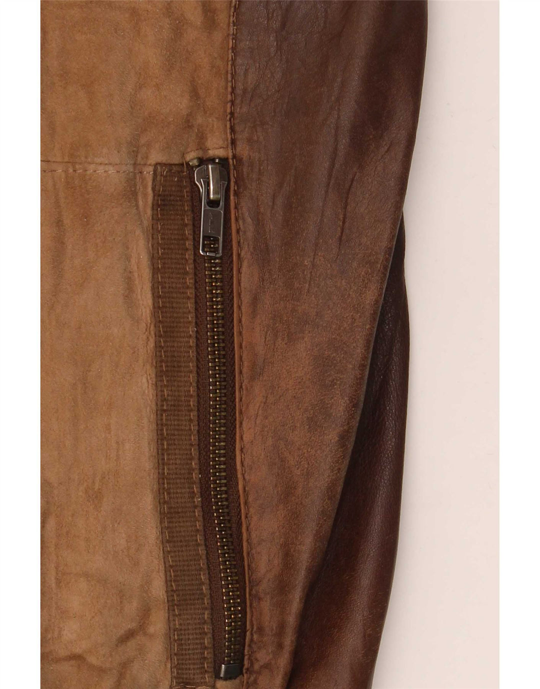 OVS Damen Lederjacke IT 48 Mittelbraun Farbblock