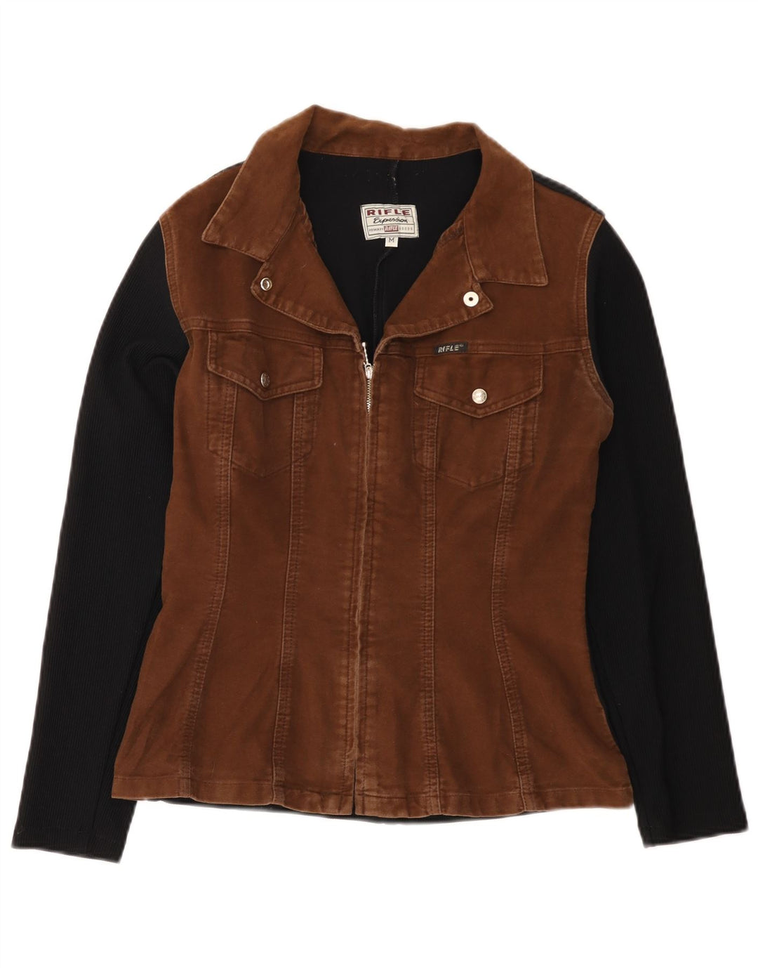 Rifle Damen Bomberjacke UK 12 Mittelbraune Colourblock-Baumwolle