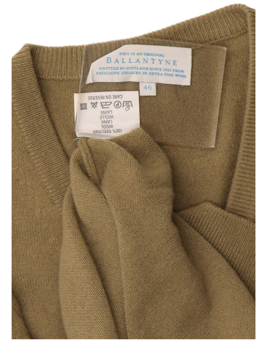 BALLANTYNE Herren-Pullover mit V-Ausschnitt, IT 46, kleine Khaki-Wolle