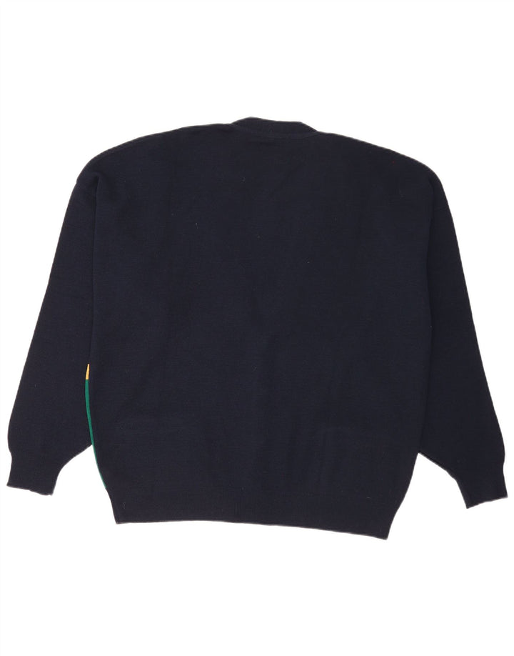 White Sails Herren-Cardigan-Pullover XL Marineblaue Colourblock-Wolle