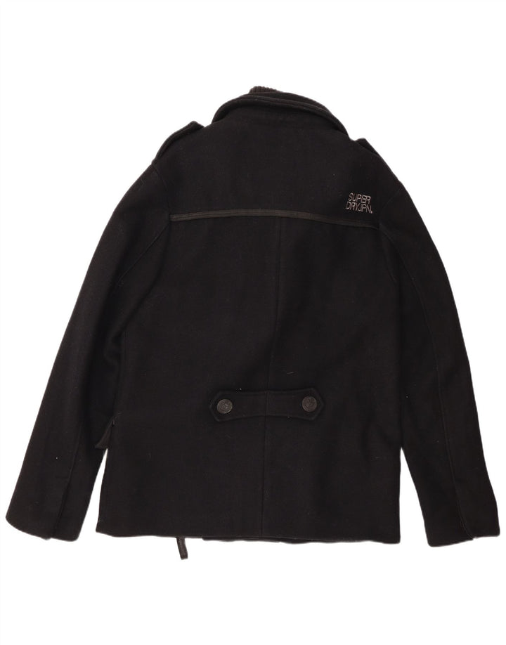 SUPERDRY Herren Pea Coat mit Grafik, UK 44 2XL, schwarze Wolle