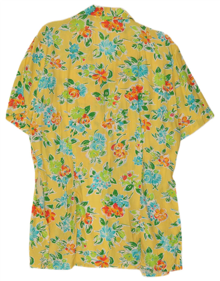 VINTAGE Damen Kurzarm-Hemdkleid UK 14 Mittelgelb geblümt