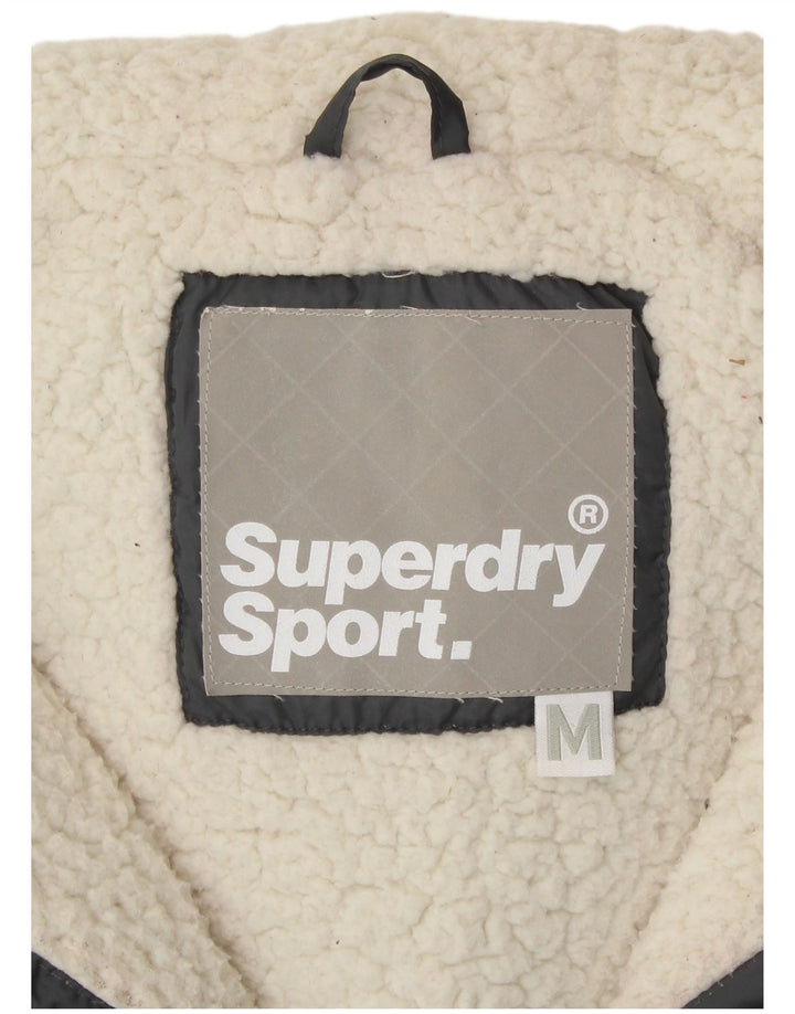 SUPERDRY Wattierte Damenweste mit Kapuze, UK 14, mittelgraues Polyester