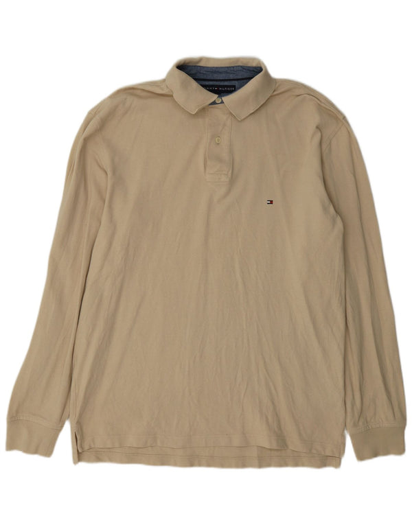 Tommy Hilfiger Herren-Langarm-Poloshirt, groß, beige, Baumwolle