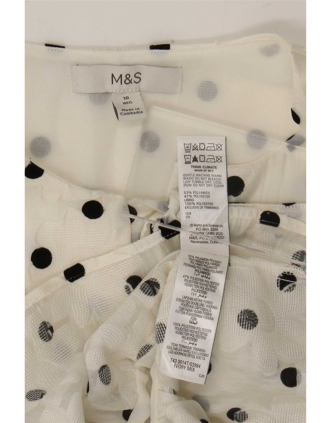 Marks & Spencer Damen-Hemdbluse, UK 10, Größe S, weiß, gepunktet, Polyamid