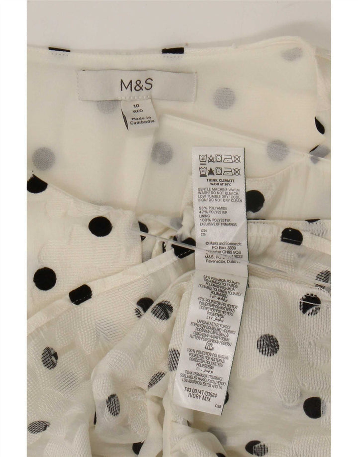 Marks & Spencer Damen-Hemdbluse, UK 10, Größe S, weiß, gepunktet, Polyamid